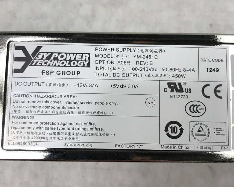 Lot of 2 3Y Power Technology YM-2451C Rev B 450W YM-2451CA07R