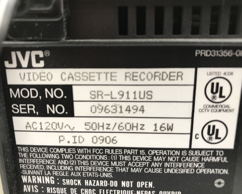 JVC Video Cassette Recorder SR-L911US AC120V 50/60Hz 16W
