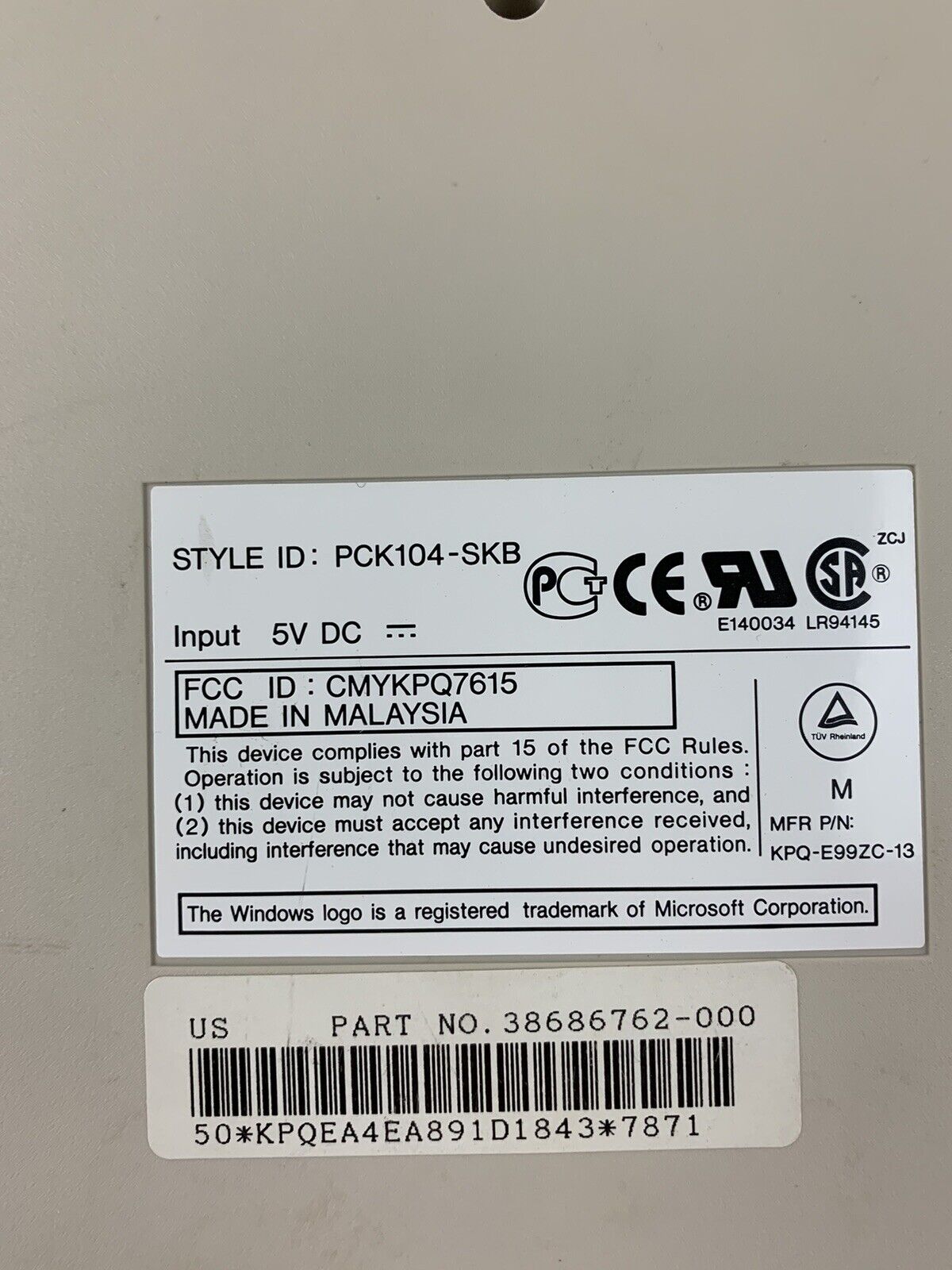 Unisys 46148045-000 Keyboard PCK104-SKB TESTED