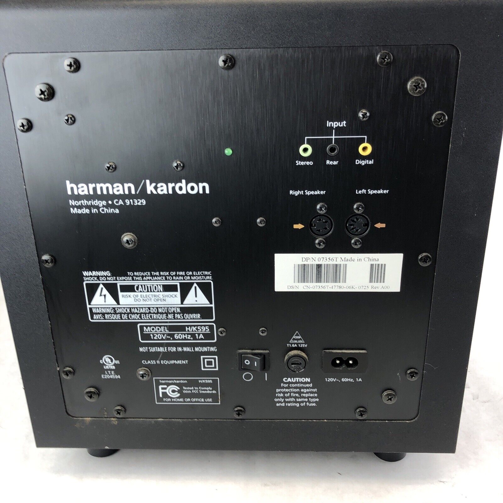 Harman Kardon H/K595 Active Powered Subwoofer NO Cable