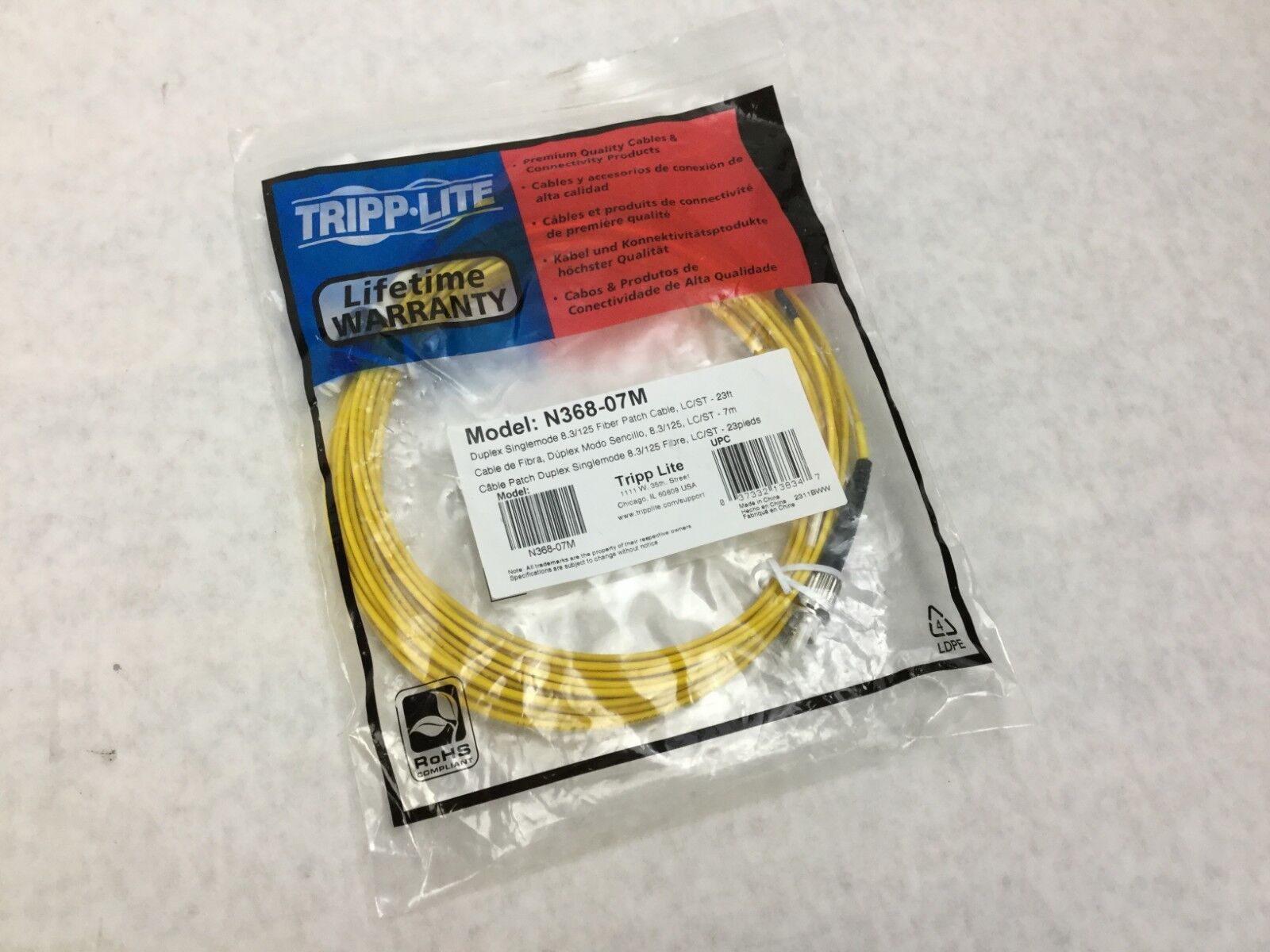 Tripp Lite N368-07M Duplex Singlemode 8.3/125 Fiber Patch Cable LC/ST 23ft