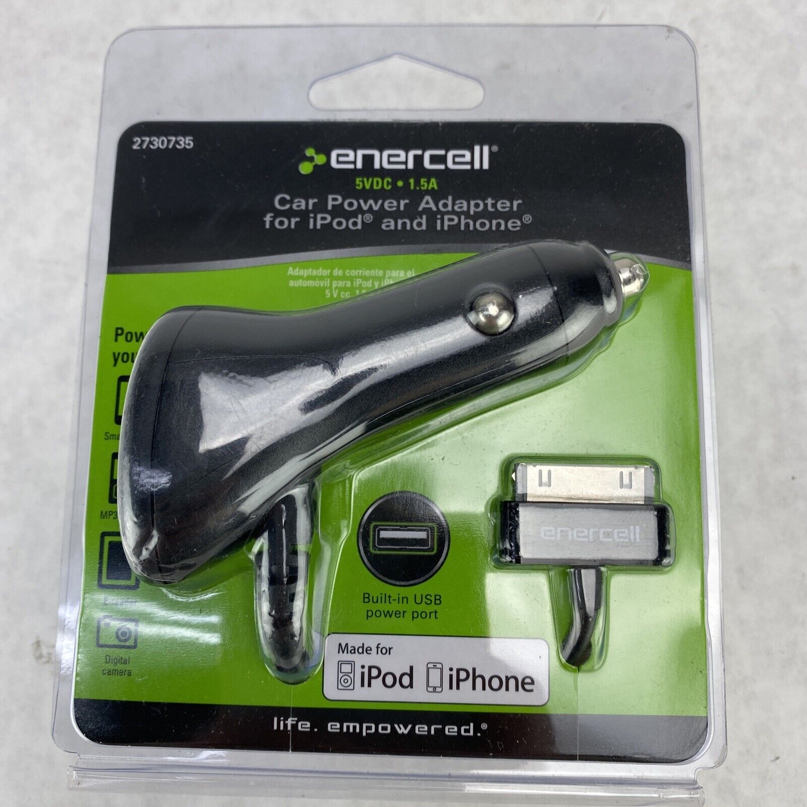 Enercell 2730735 Universal Automobile Power Adapter for iPod and iPhone with USB