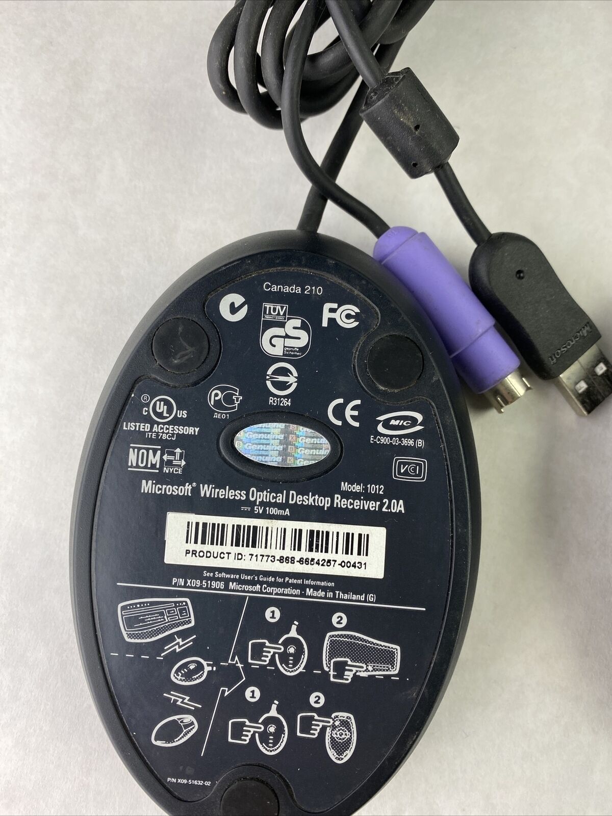 Set( 3 ) Microsoft 1012 1028 USB Wireless Optical Mouse Receiver 2.0A 2.1 2.1A