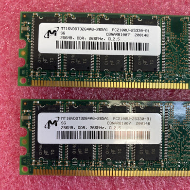 2x 256MB Micron MT16VDDT3264AG-265A1 PC2100U DDR 266MHz RAM Memory