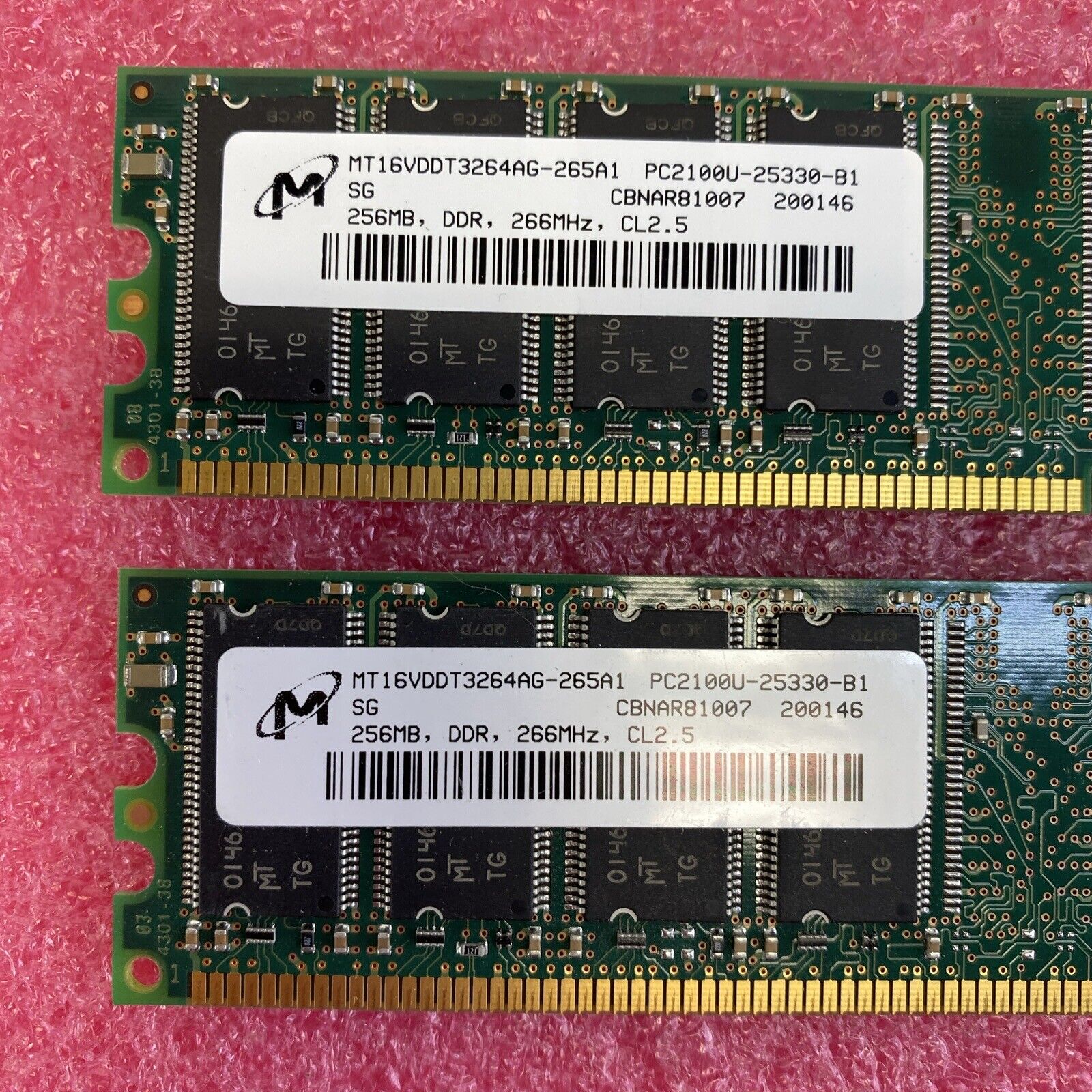 2x 256MB Micron MT16VDDT3264AG-265A1 PC2100U DDR 266MHz RAM Memory