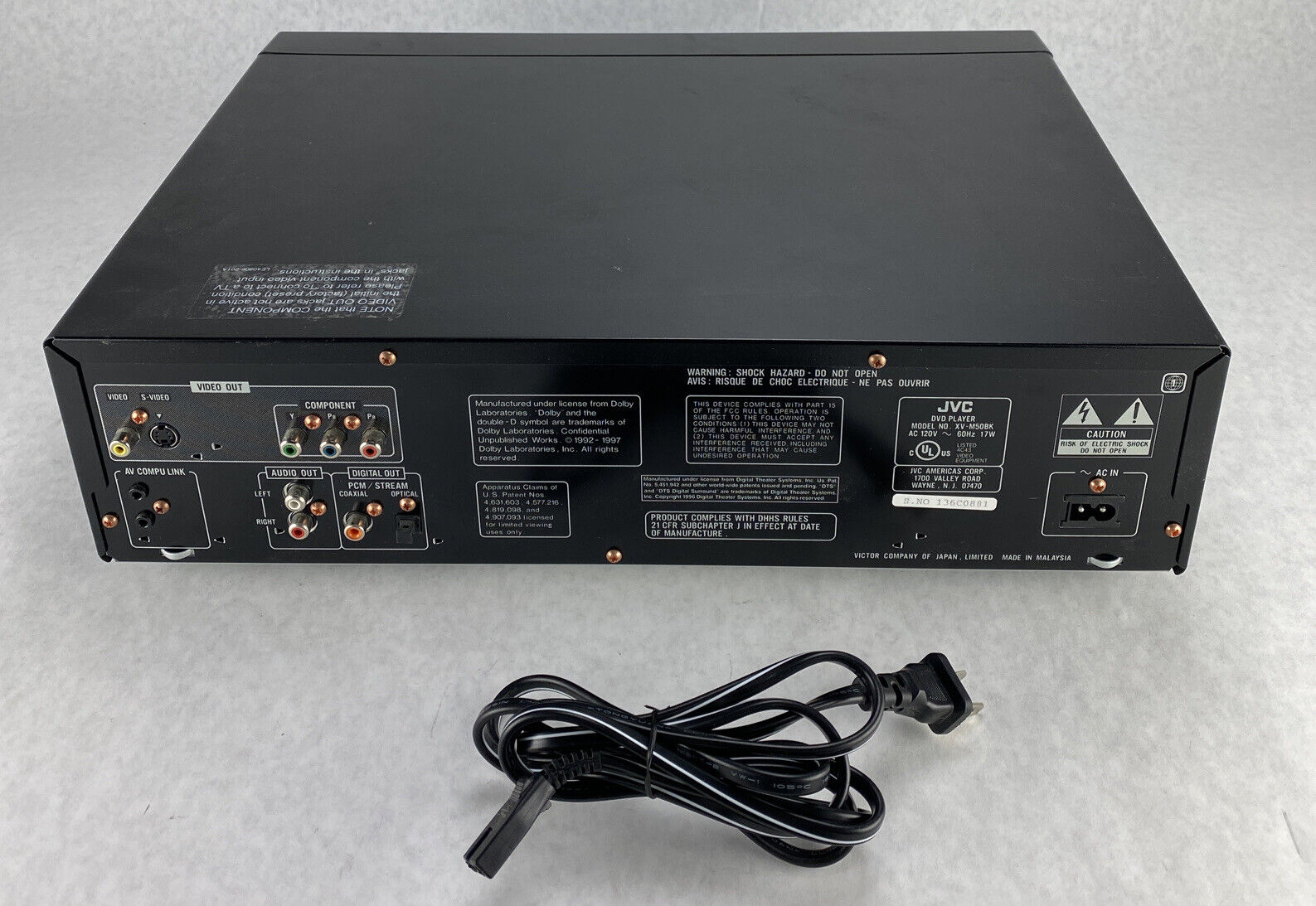 JVC XV-M50BK 3-Disc DVD Player DVD/CD/VCD Player w/Digital Out NO REMOTE