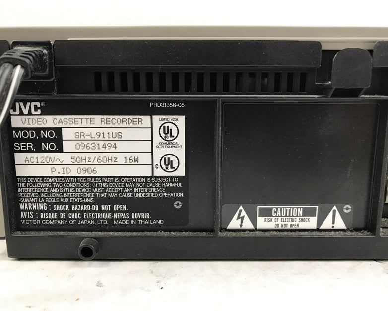 JVC Video Cassette Recorder SR-L911US AC120V 50/60Hz 16W