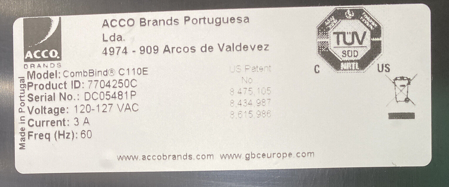 Acco 7704250C Swingline GBC CombBind C110E Binding Machine
