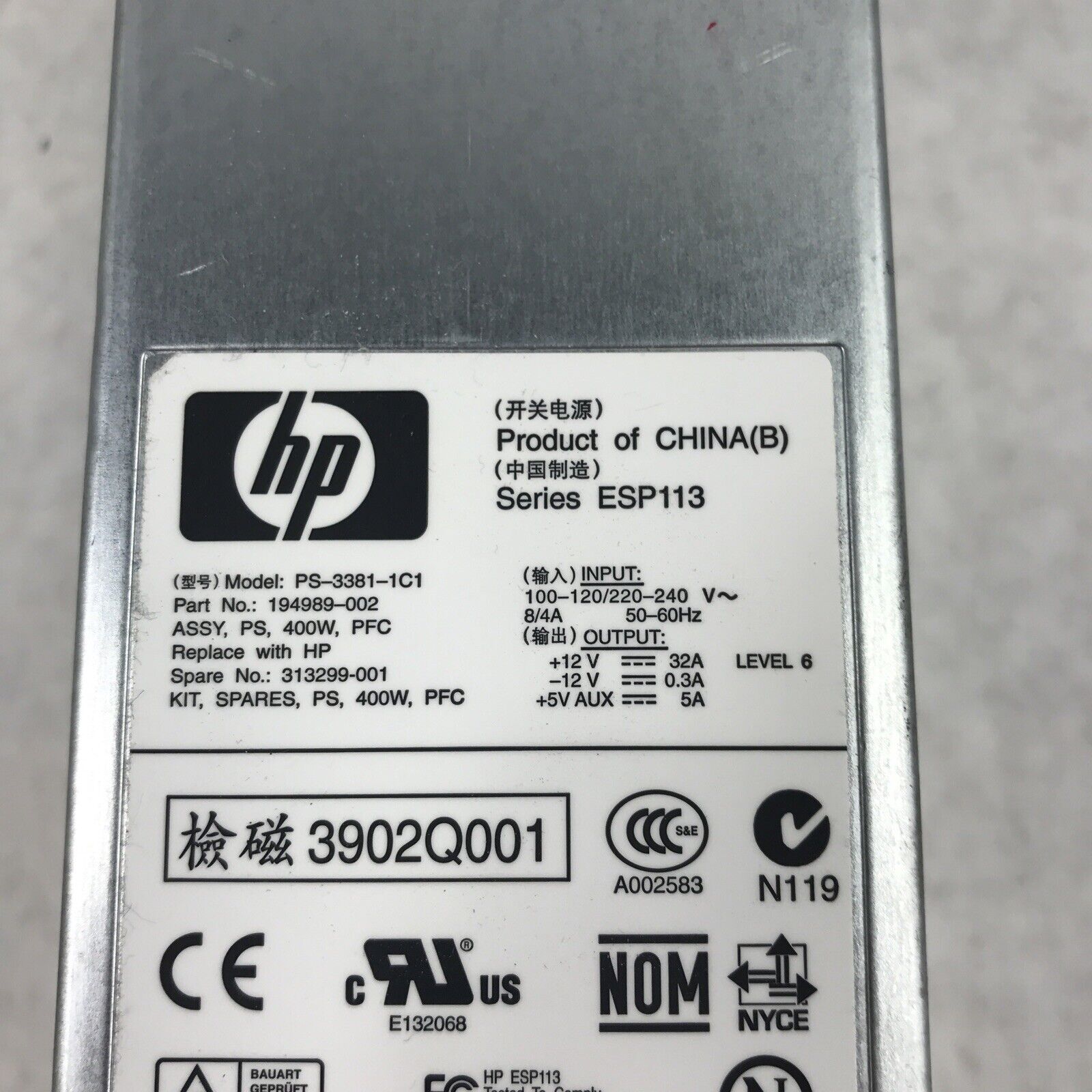 (Lot of 2) HP ESP113 400W 60Hz 240V PS-3381-1C1 Server Power Supply