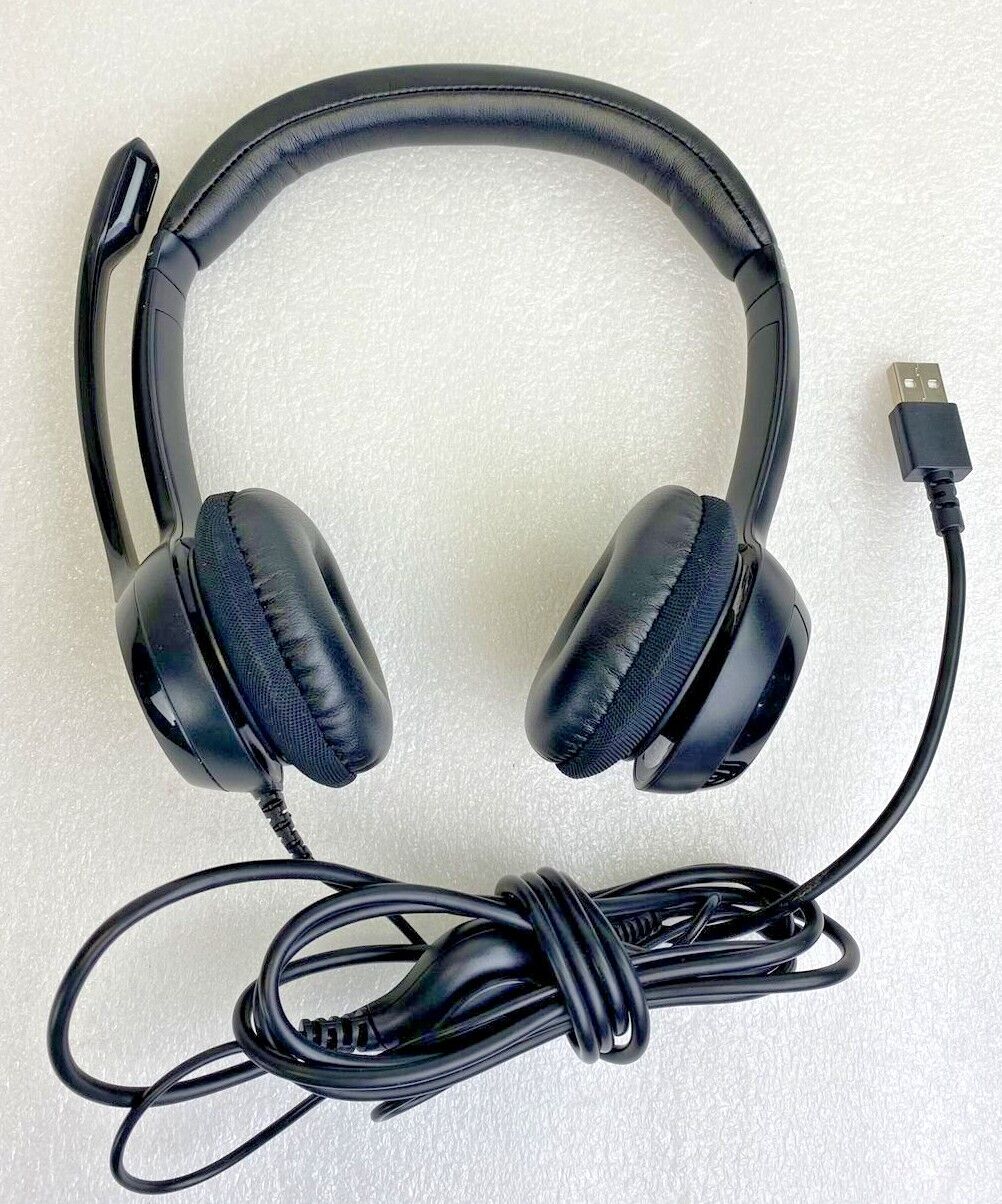Logitech Logi headphone headset wired USB padded ears volume control chat Black