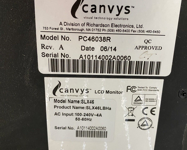Canvys PC46038R 46" LCD Monitor SLX46LBHa VGA/RS232C/DVI-D/DisplayPort/HDMI Blac
