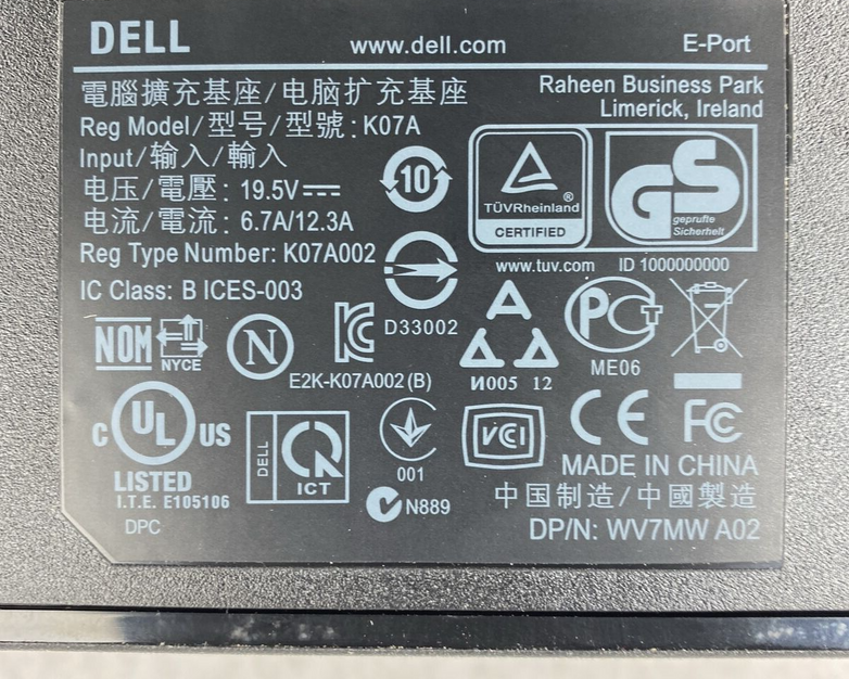 Dell 0VTMC3 E-Port II 0PDXXF K07A Dock DVI DP VGA eSATA USB + AC Power Adapter