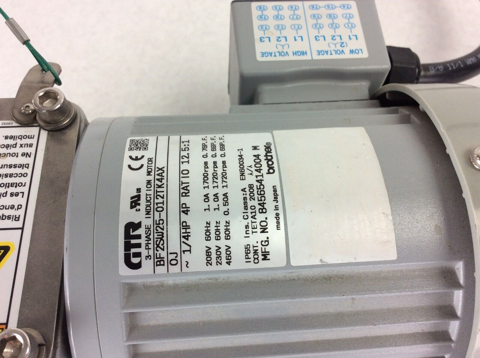 GTR BF2SW25-012TK4AX Induction Motor 1/4 HP 4P 3 Phase