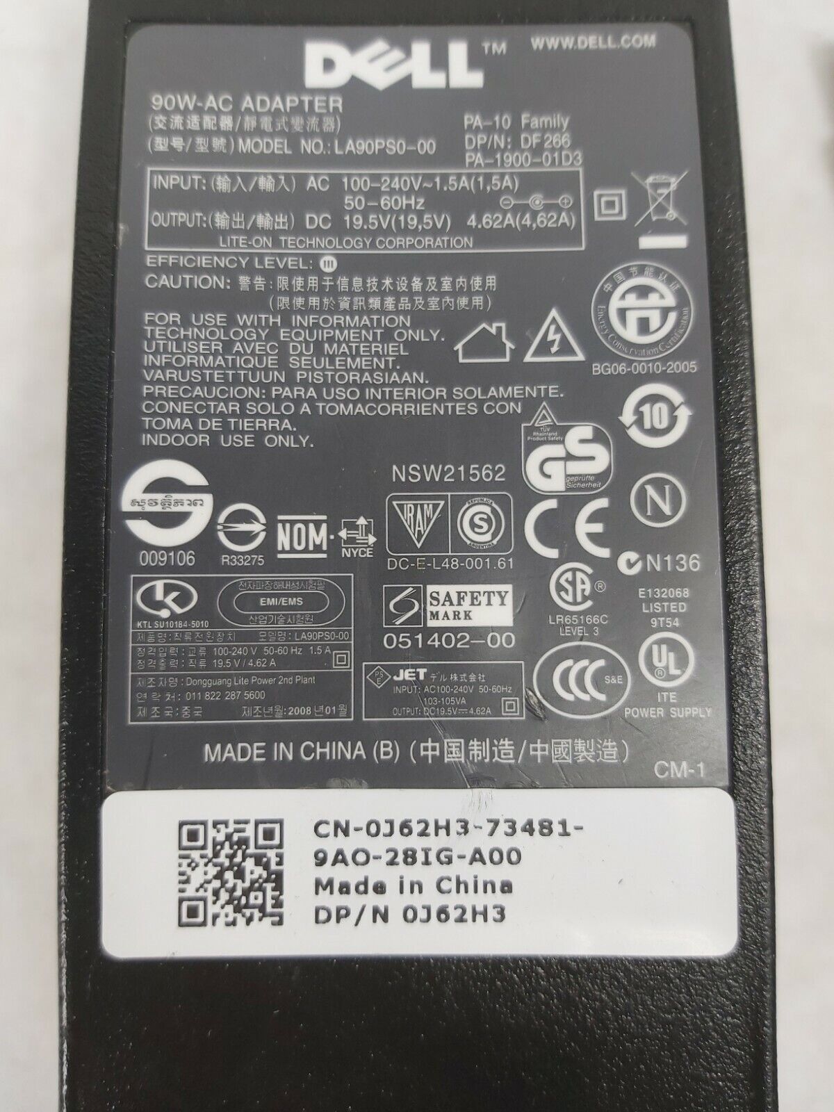 Genuine Dell LA90PS0-00 DF266 PA1900 AC Power Adapter Charger 90W 19.5V 4.62A