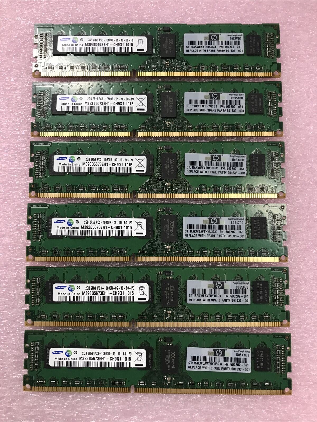 Samsung 12GB Kit 6x2GB 2Rx8 PC3-10600R-09-10-B0-P0 Server Ram M393B5673EH1