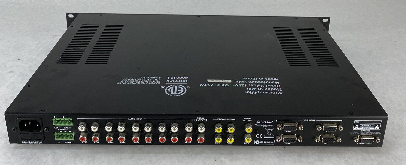 AMAV IN400 Australian Monitor Audio Amplifier NEEDS REPAIR