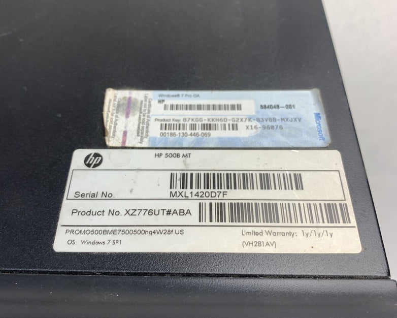 HP 500B MT Intel Core 2 Duo E7500 2.93GHz 4GB RAM No HDD No OS