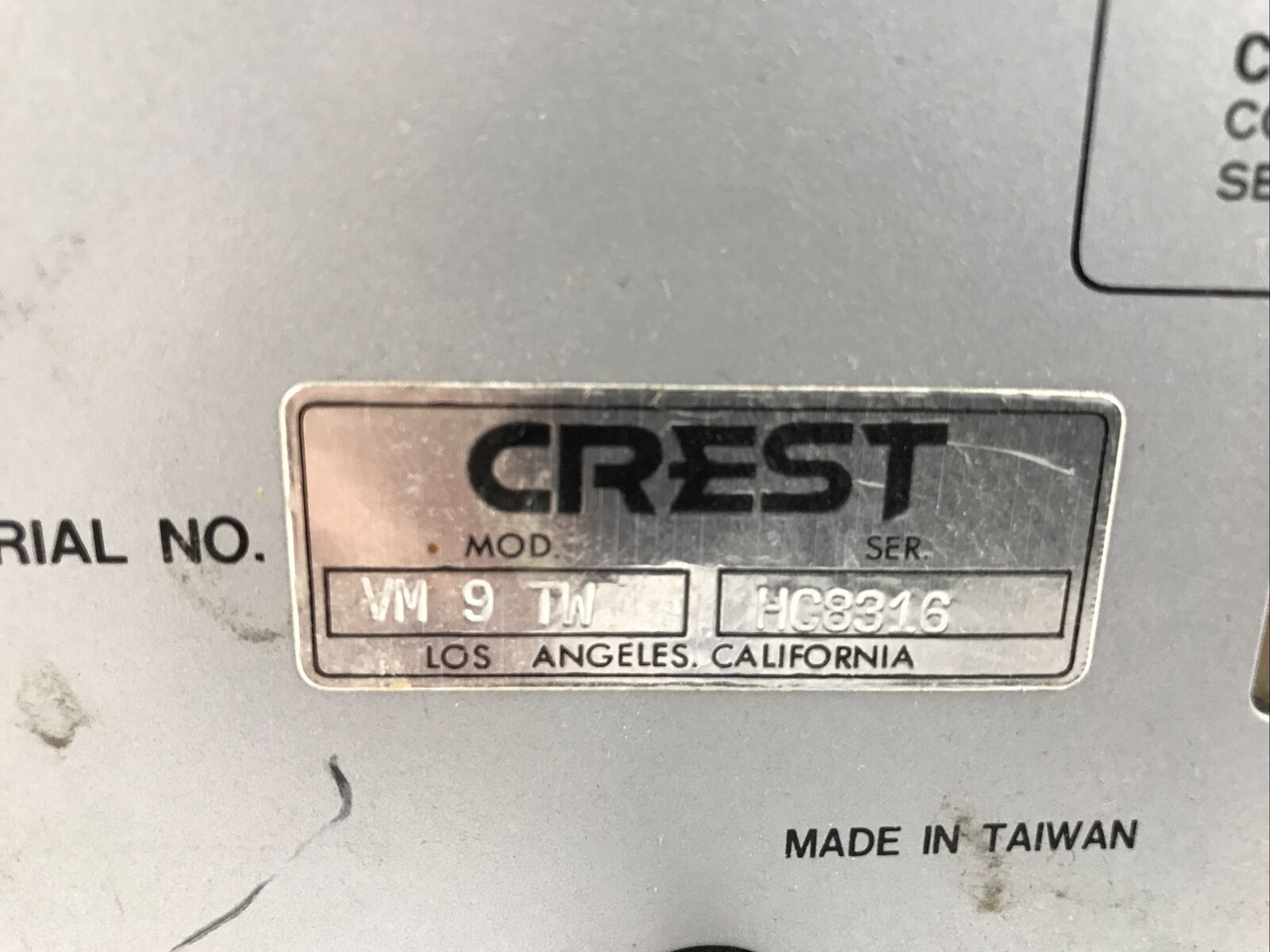 Vintage Crest VM-9-TW Television VM 9 TW