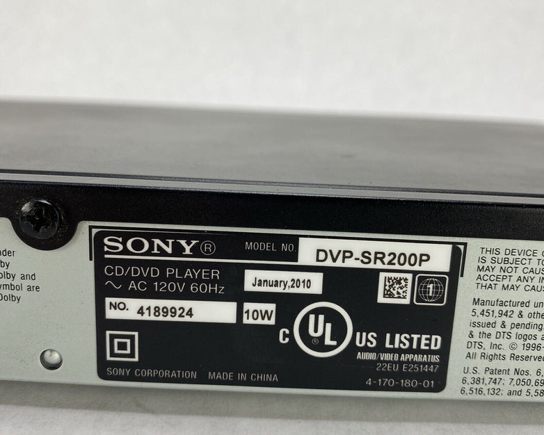 Sony DVP-SR200P DVD CD Player Black Tested NO REMOTE