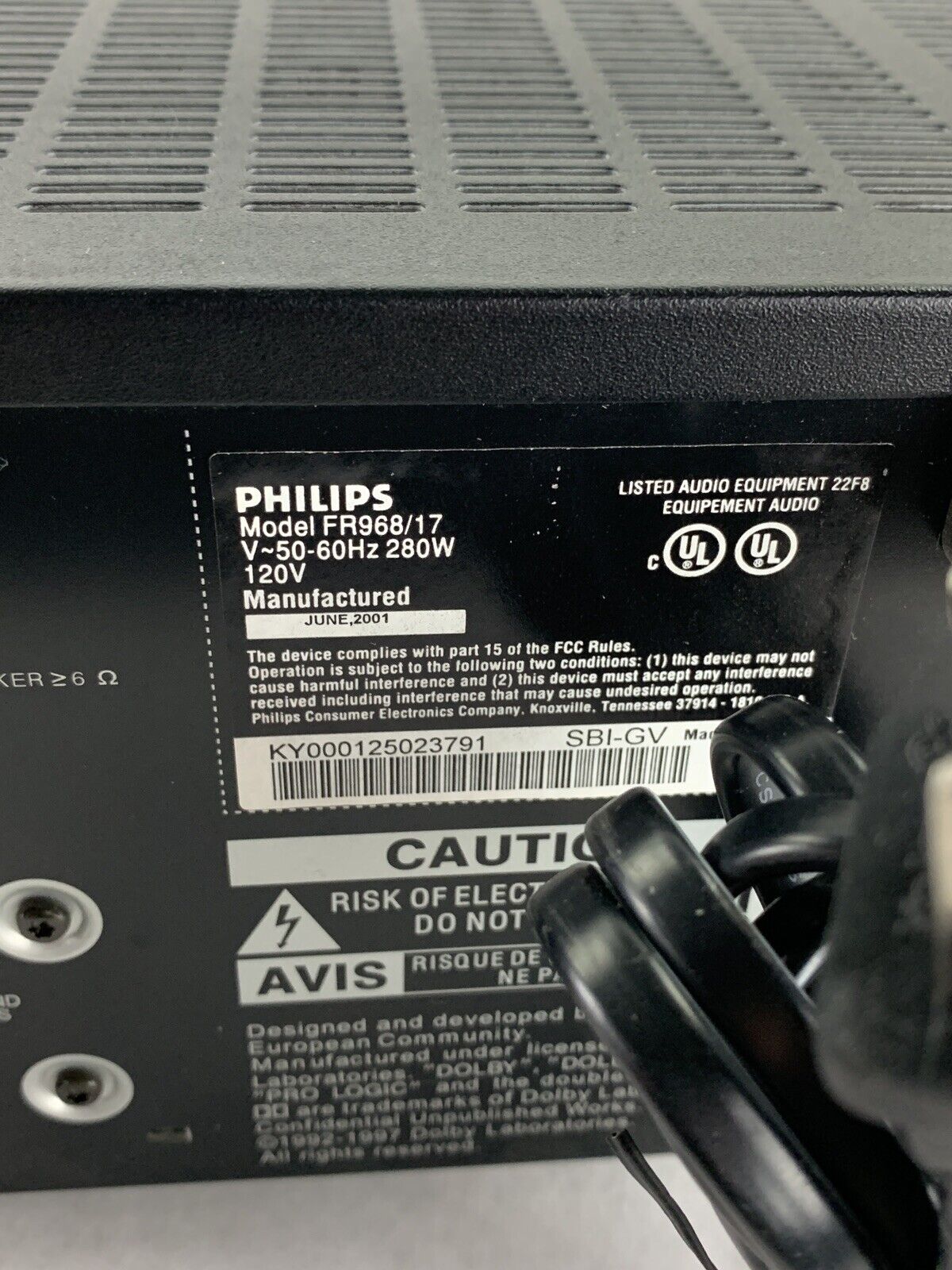 Philips FR968/17 Receiver Digital Audio Video 100W 5.1-Ch Surround Stereo Tested