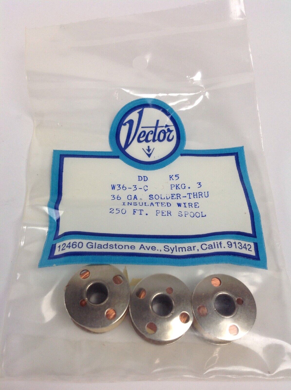 Vector W36-3-C Insulated Solder-Thru Copper Wire 3 Spools of 250 ft. DD K5