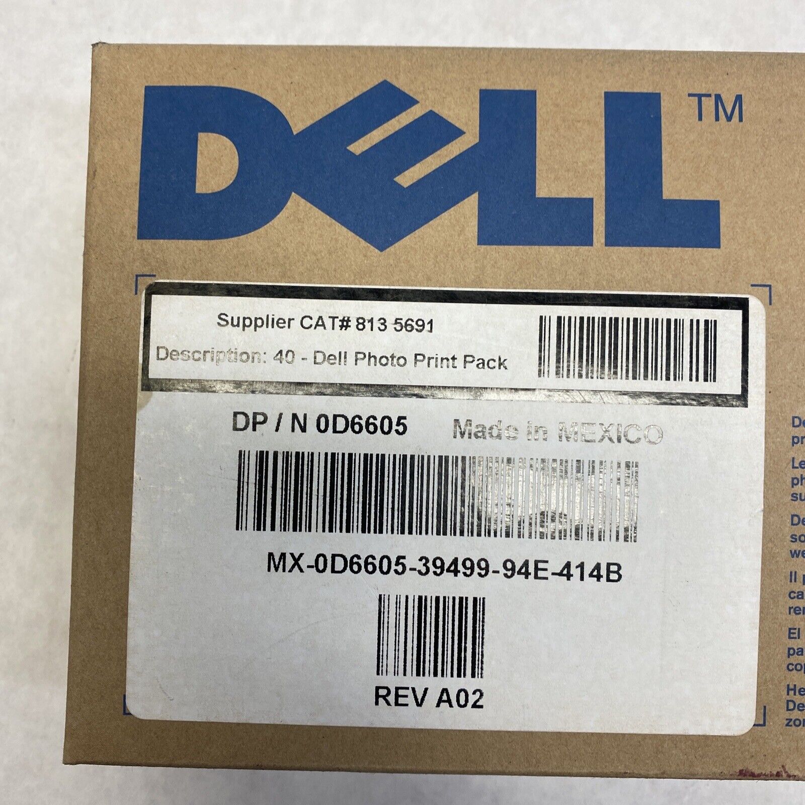 Dell 0D6605 Photo Print Pack 40 4x6in 10x15cm Genuine 0F6932 NOS Photo Cartridge
