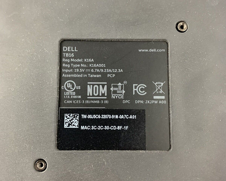 Dell K16A001 USB-C Thunderbolt Dual Docking Station No rubber on end of cord