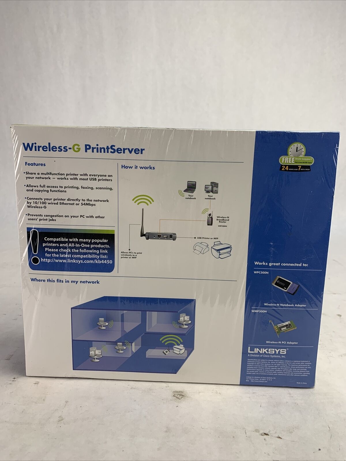 Linksys Wireless-G PrintServer New In Box WPSM54G