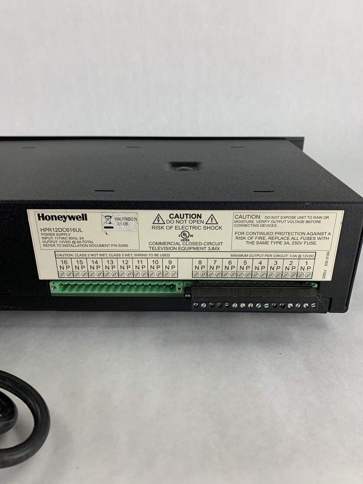 Honeywell L HPR12DC616UL Rack Mount CCTV Power Supply 12-VDC Tested