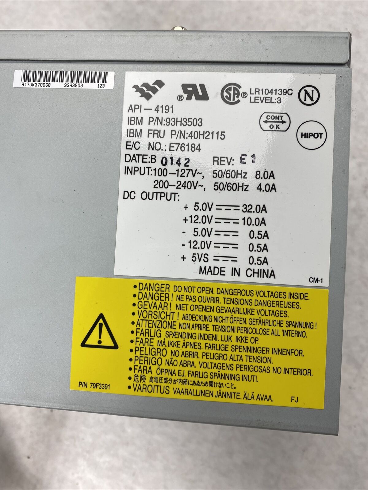 API-4191 IBM 93H3503 40H2115 Power Supply T38165 E76184