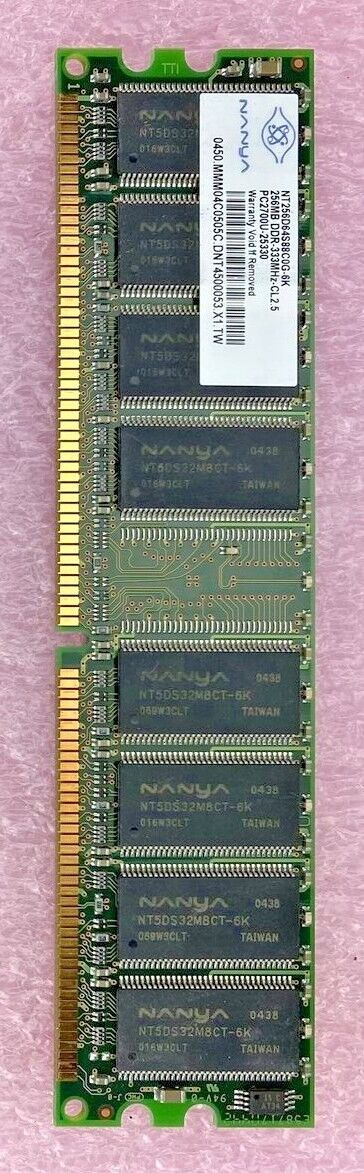 256MB Nanya NT256D64S88C0G-6K PC2700U-25330 1Rx8 333MHz CL2.5 184pin 2.5V DDR