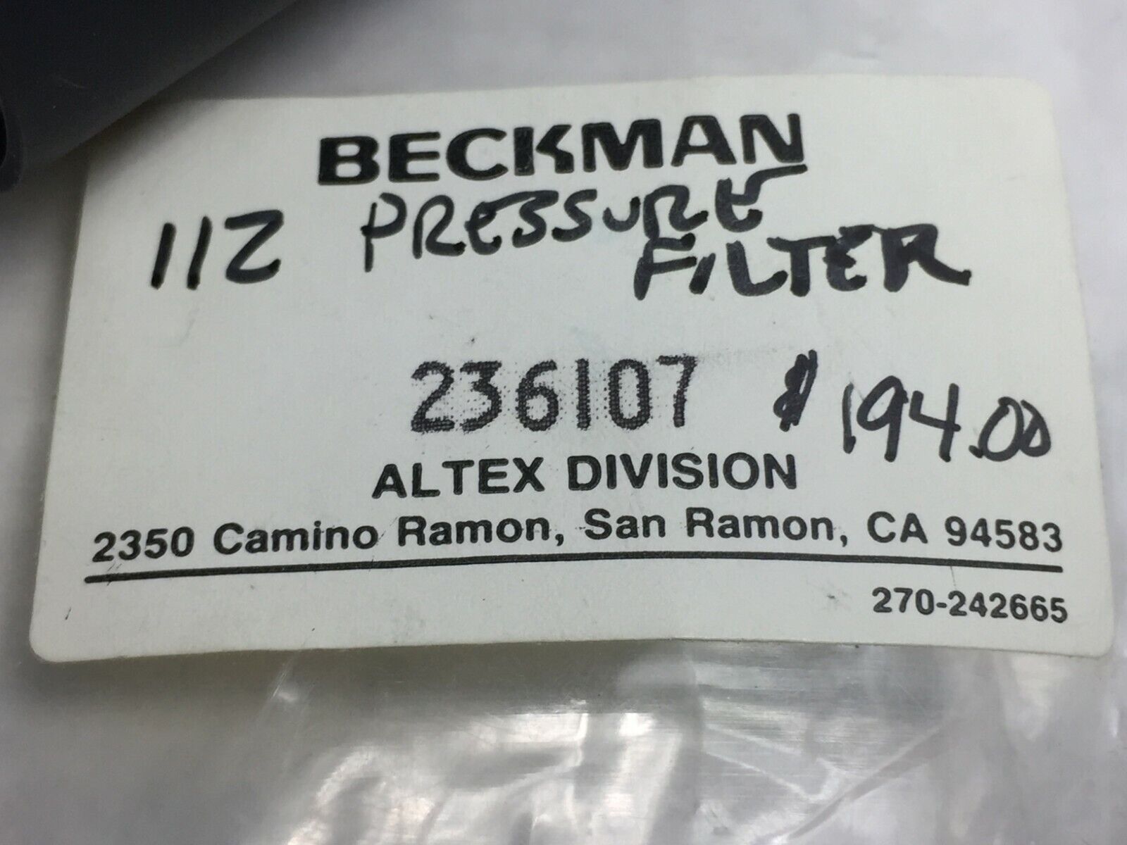Beckman Pressure Filter 236107