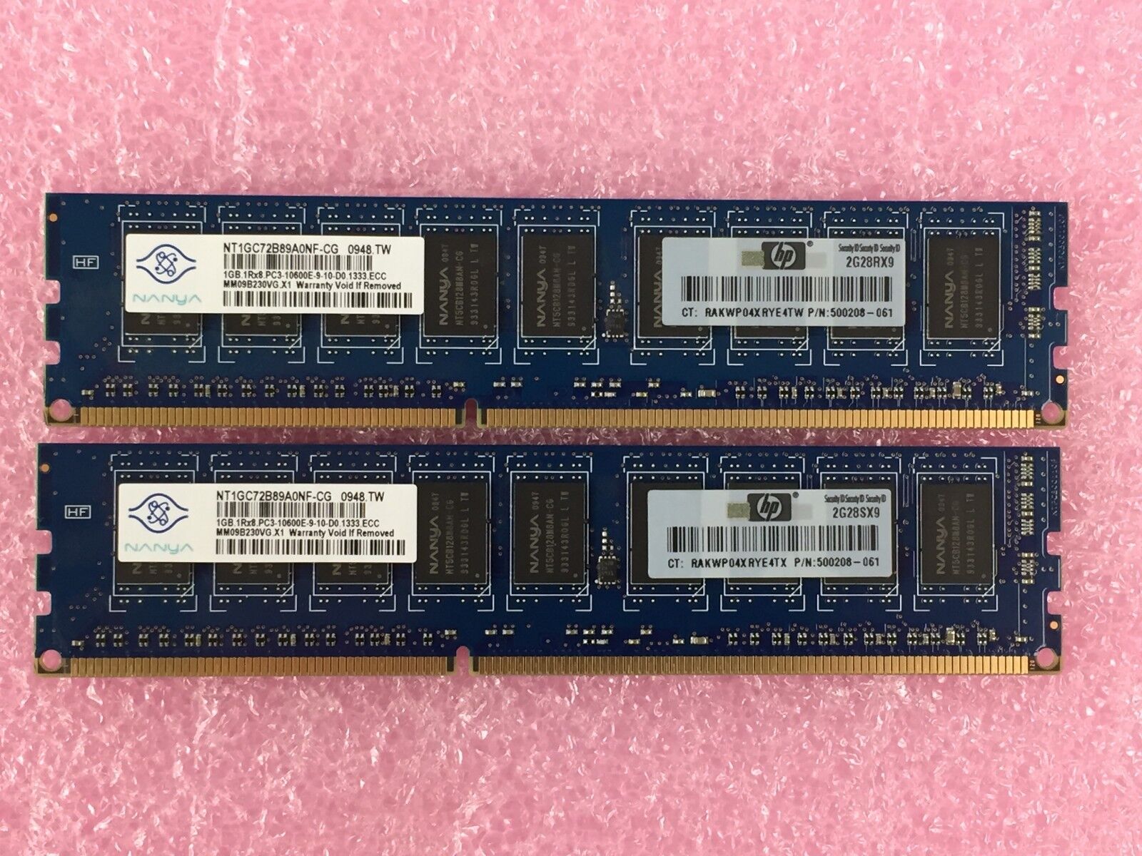 2GB Kit (2x 1GB) Nanya MM09B230VG.X1 1GB 1Rx8 PC310600E-9-10-D0.133.ECC