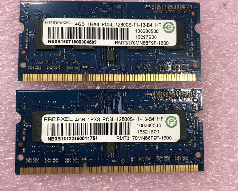 Ramaxel 8GB Kit 2x4GB 1Rx8 PC3L-12800S-11-13-B4 Laptop Memory RMT3170MN68F9F