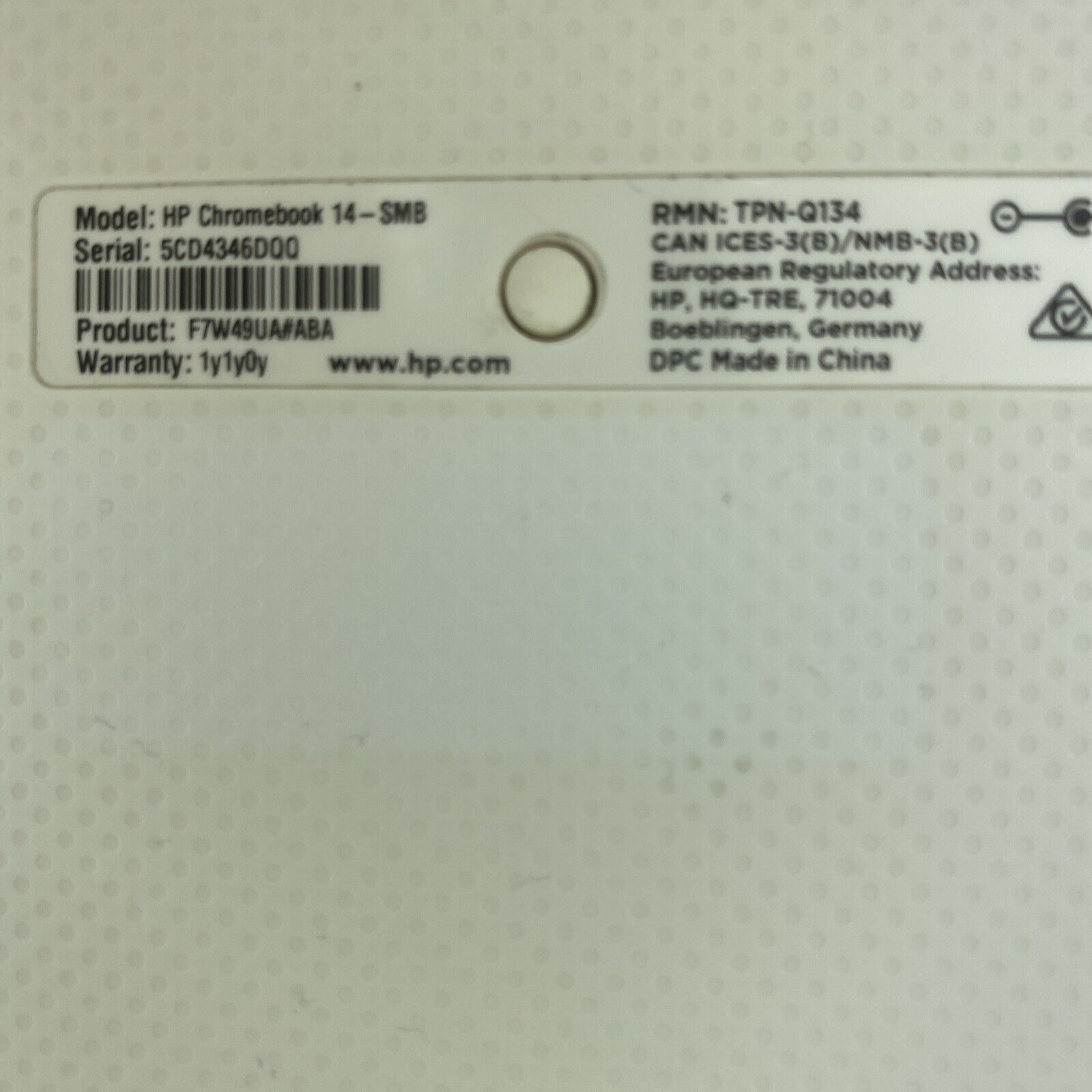 HP ChromeBook 14-SMB Intel Celeron 2955U 1.40GHz 4GB RAM 16GB eMMC AC Adapter