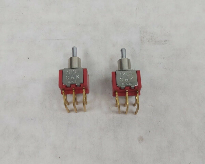 C&K DPDT Toggle Switch 2 Position ON/ON 7201 Series (Red) Lot of 2