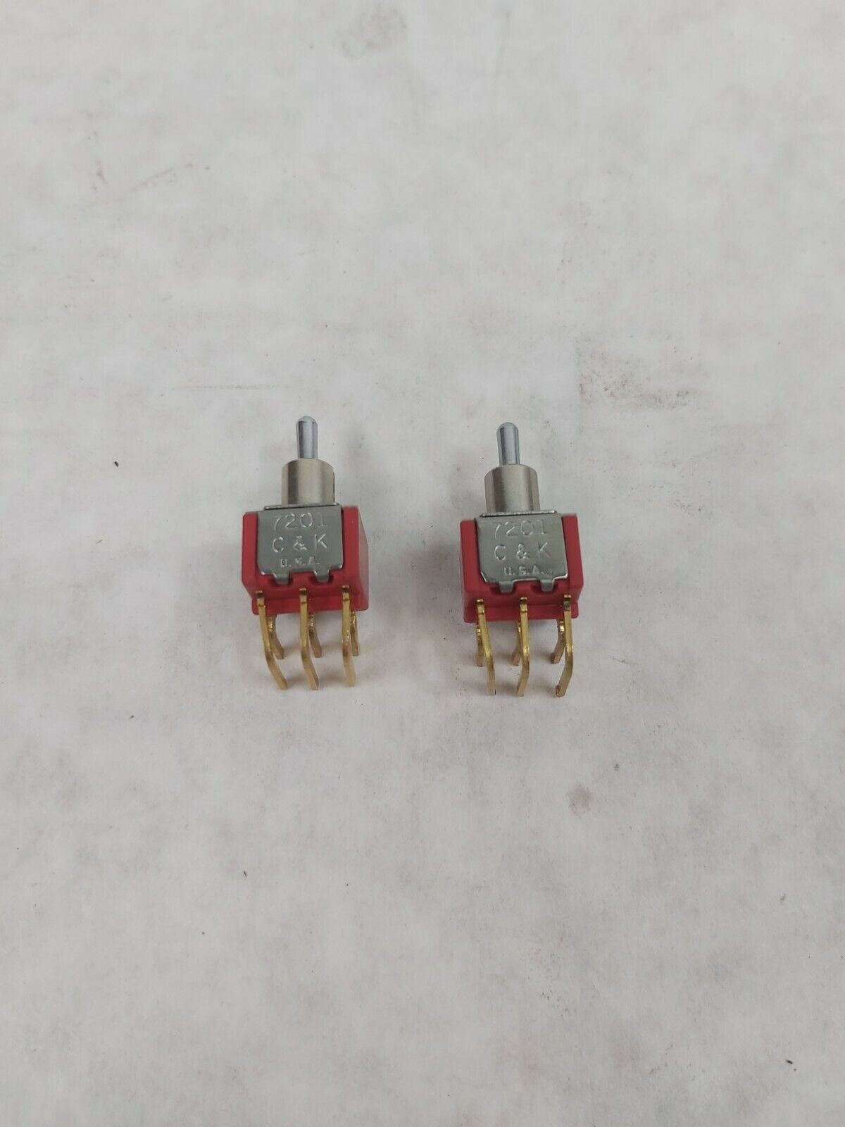 C&K DPDT Toggle Switch 2 Position ON/ON 7201 Series (Red) Lot of 2