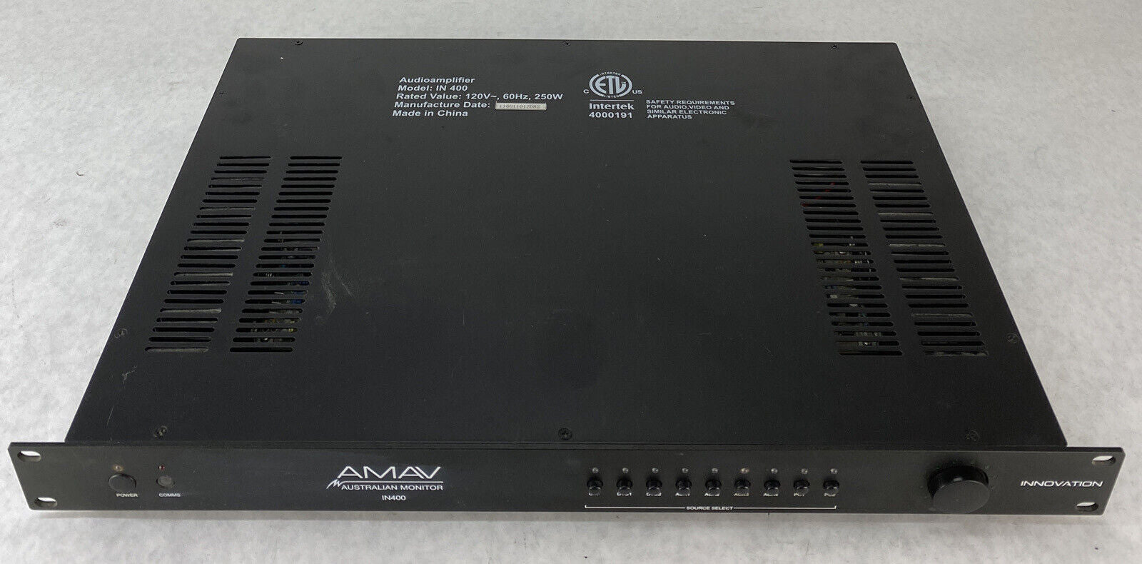 AMAV IN400 Australian Monitor Audio Amplifier NEEDS REPAIR