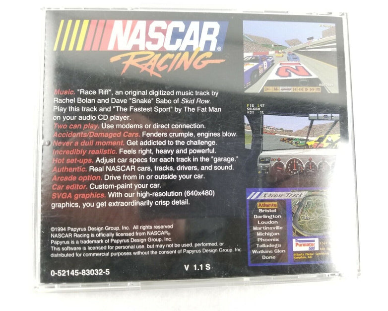 NASCAR Racing (Papyrus, 1994) - PC Windows CD-ROM With Manual and Box