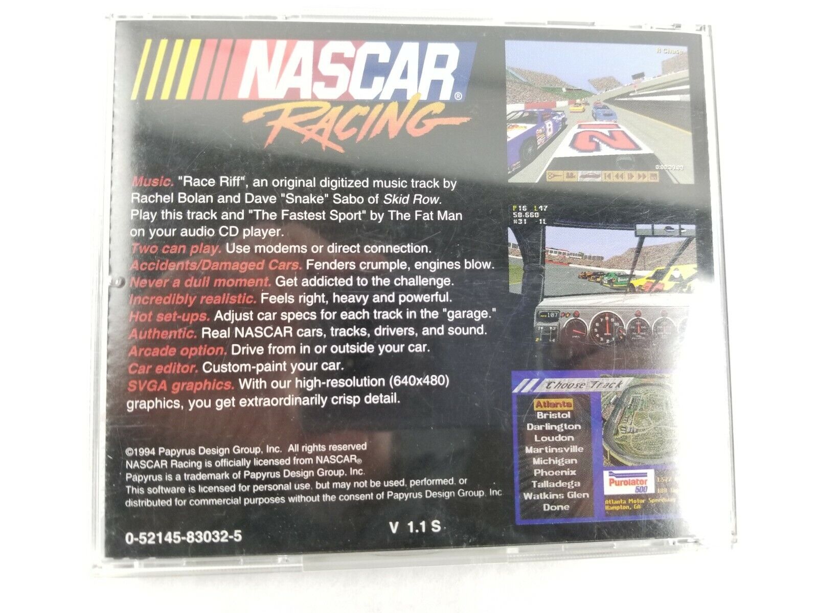 NASCAR Racing (Papyrus, 1994) - PC Windows CD-ROM With Manual and Box