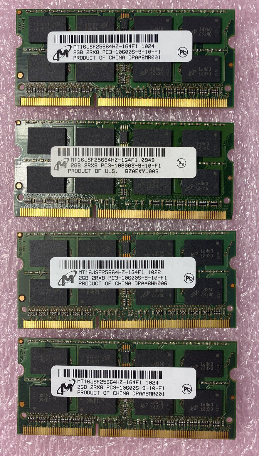 Lot( 4 ) 2GB Micron MT16JSF25664HZ-1G4F1 PC3-10600S DDR3 SO-DIMM 2Rx8 RAM