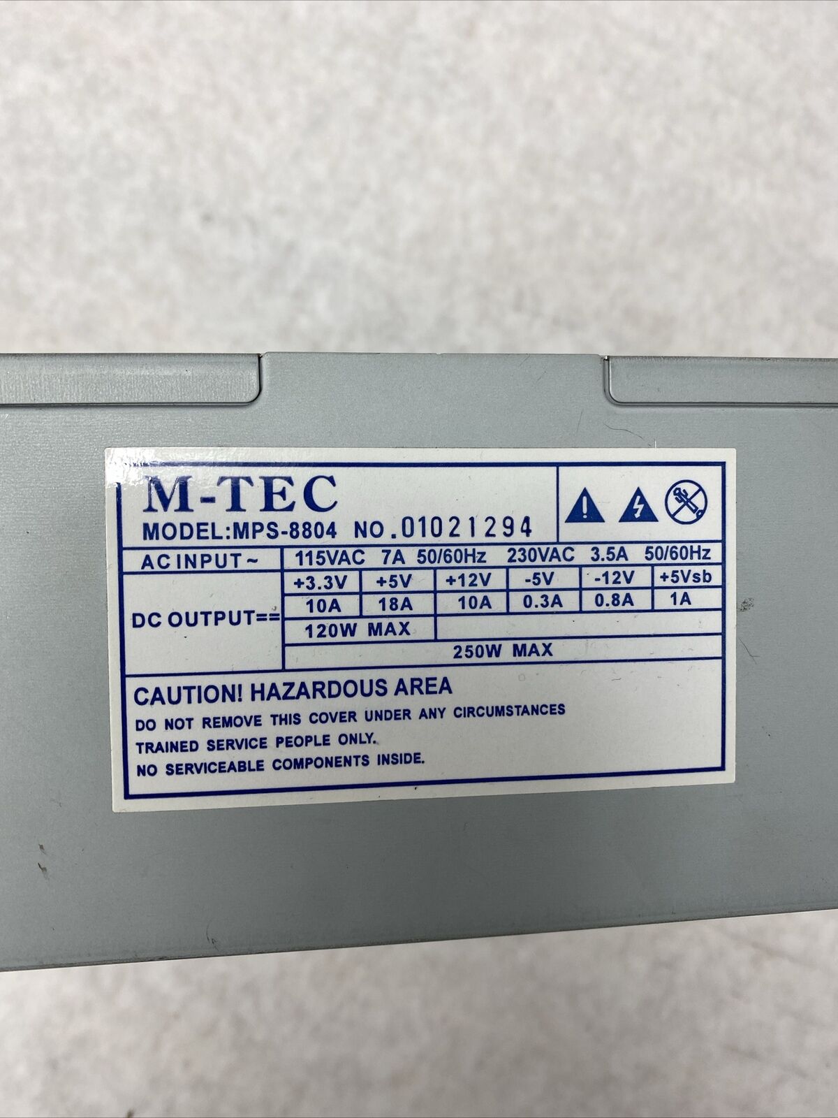 M-Tec MPS-8804 Power Supply 250W 50/60Hz