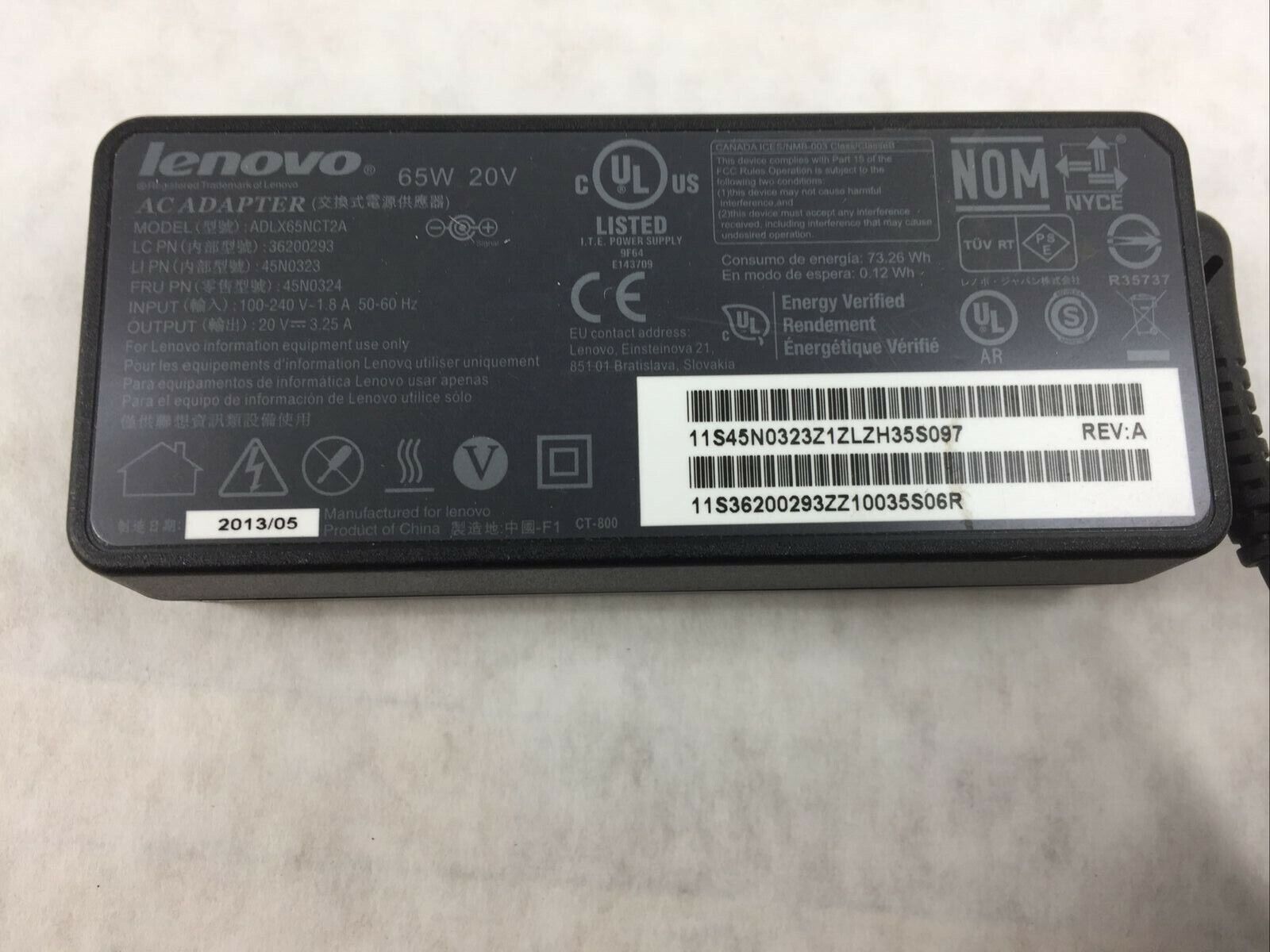 Lenovo ADLX65NCT2A Thinkpad AC Adapter 65W 20V 3.25 45N0323