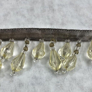 LOT(11) beige teardrop beaded fringe trim (3/8" ribbon + 1" tassels)w x 10 yards