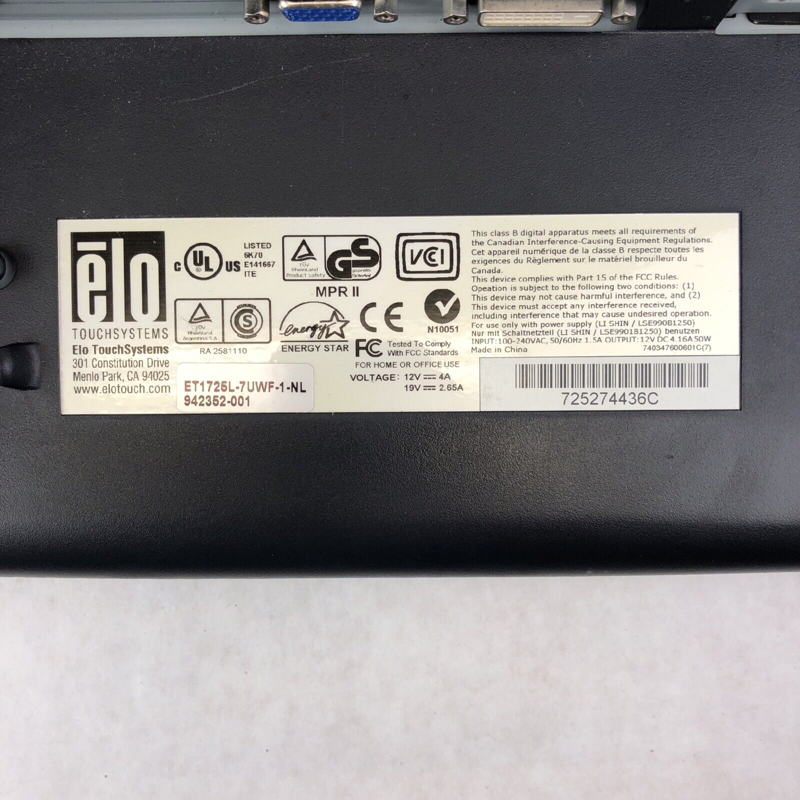 Elo TouchSystems ET1726L-7UWF-1-NL 13.3"Touchscreen Monitor