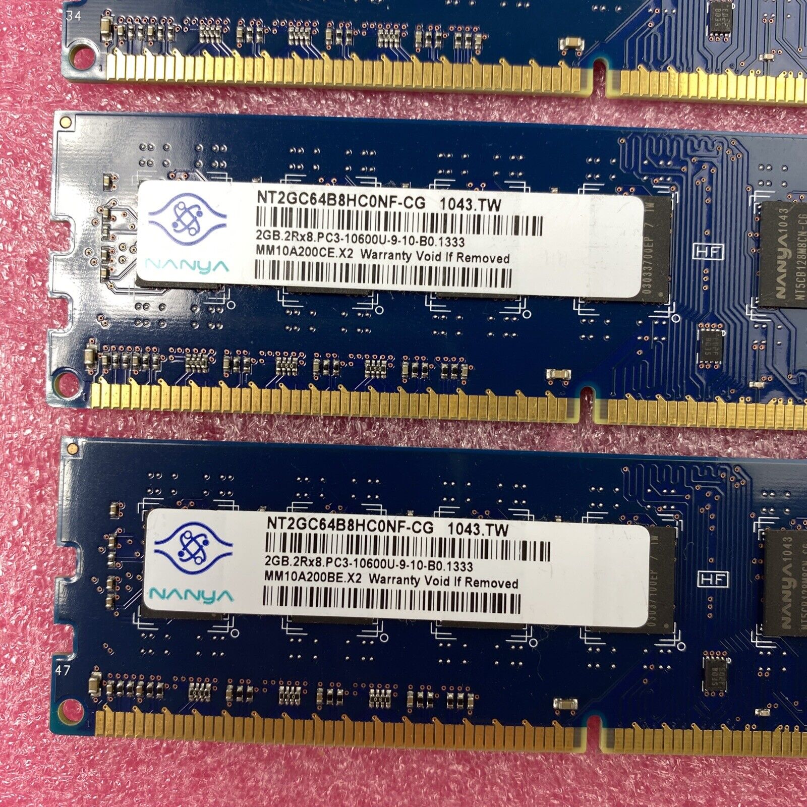 Lot( 10 ) 2GB Nanya NT2GC64B8HC0NF-CG PC3-10600u DDR3-1333MHz 2Rx8 Non-ECC RAM