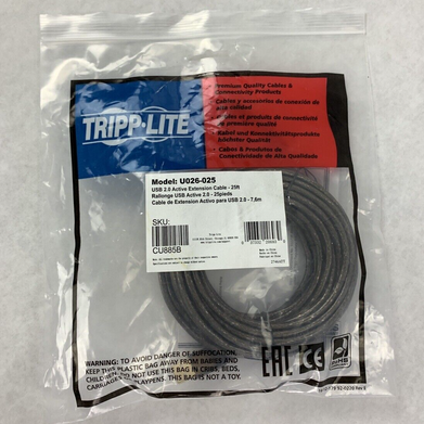 New Tripp Lite U026-025 7.62m USB A Male Female Black USB cable