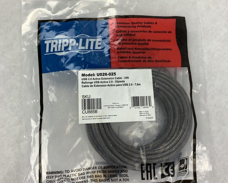 New Tripp Lite U026-025 7.62m USB A Male Female Black USB cable