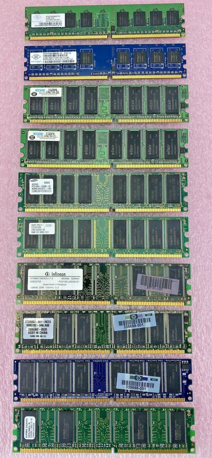 Lot of 10 Various DDR RAM 128 thru 512MB PC2100 thru PC3200