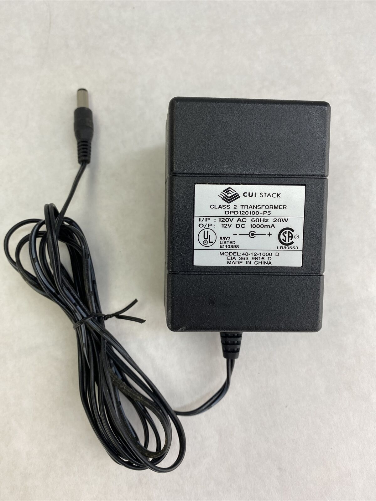 CUI Stack DPD120100-P5 Power Adapter 48-12-1000D 12VDC 1000mA